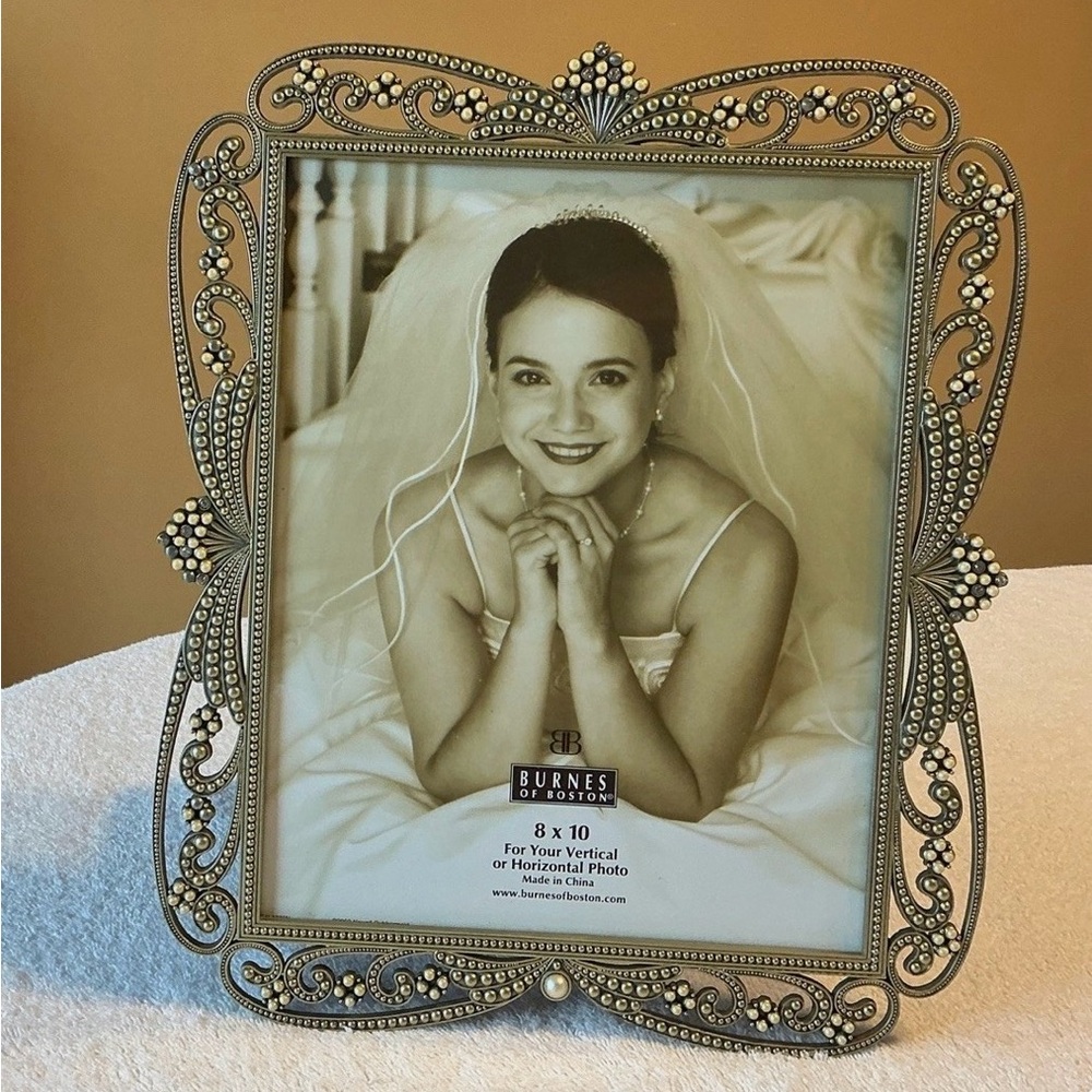 Burns of Boston picture frame With Faux Pearls & Crystals Elegant 8 X 10 Metal